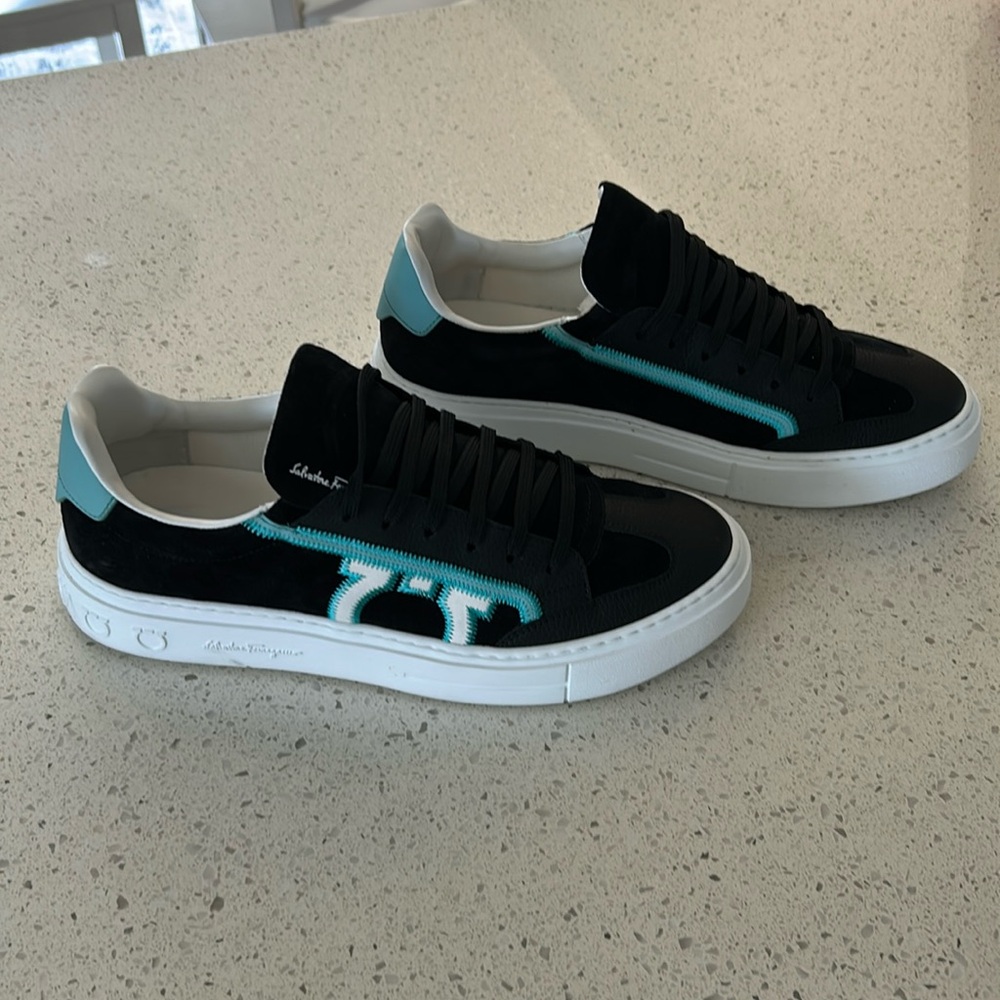 Salvatore Ferragamo, black, white, teal, Mens, sneakers, size 10